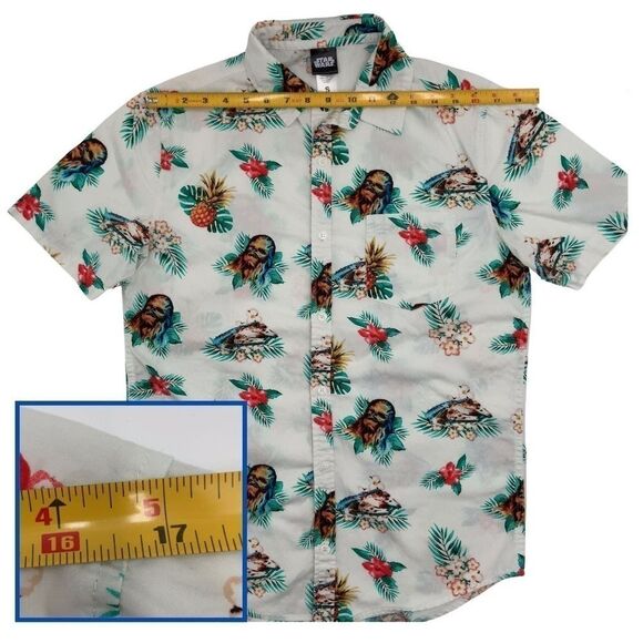 Star Wars Chewbacca Hawaiian Collared Button Up Short Sleeve Mens Sz SM Shirt - Picture 5 of 7